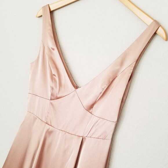 Galina Signature David’s Bridal Charmeuse Tank VNeck Gown Dress Slit Sand 2 $200 - Picture 11 of 14